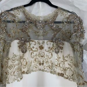 Badgley Mischka Evening / Wedding Dress — White & Antique Gold
